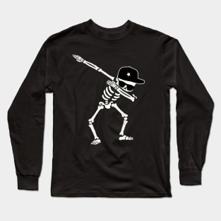 Dabbing Skeleton Shirt Dab Hip Hop Skull Shirts - Wear Cap and Glasses Tee Long Sleeve T-Shirt